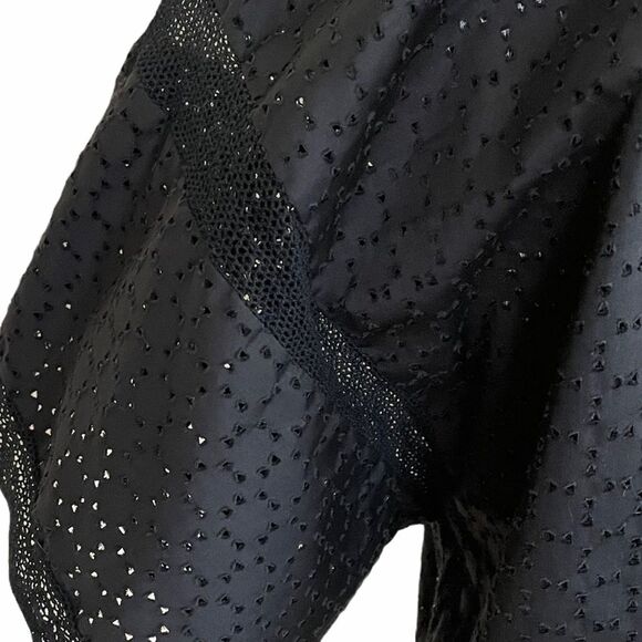 MARINA Ro Perforated Button Front Blouse Black Size Medium - Picture 5 of 9